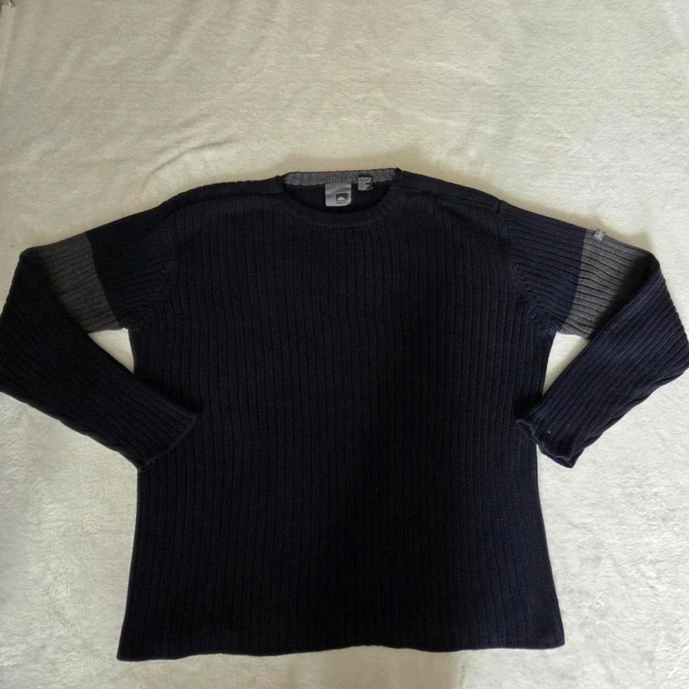 Vintage 90s Y2K Quicksilver Blue Grey Cable Knit Sweater Mens XL Muscle